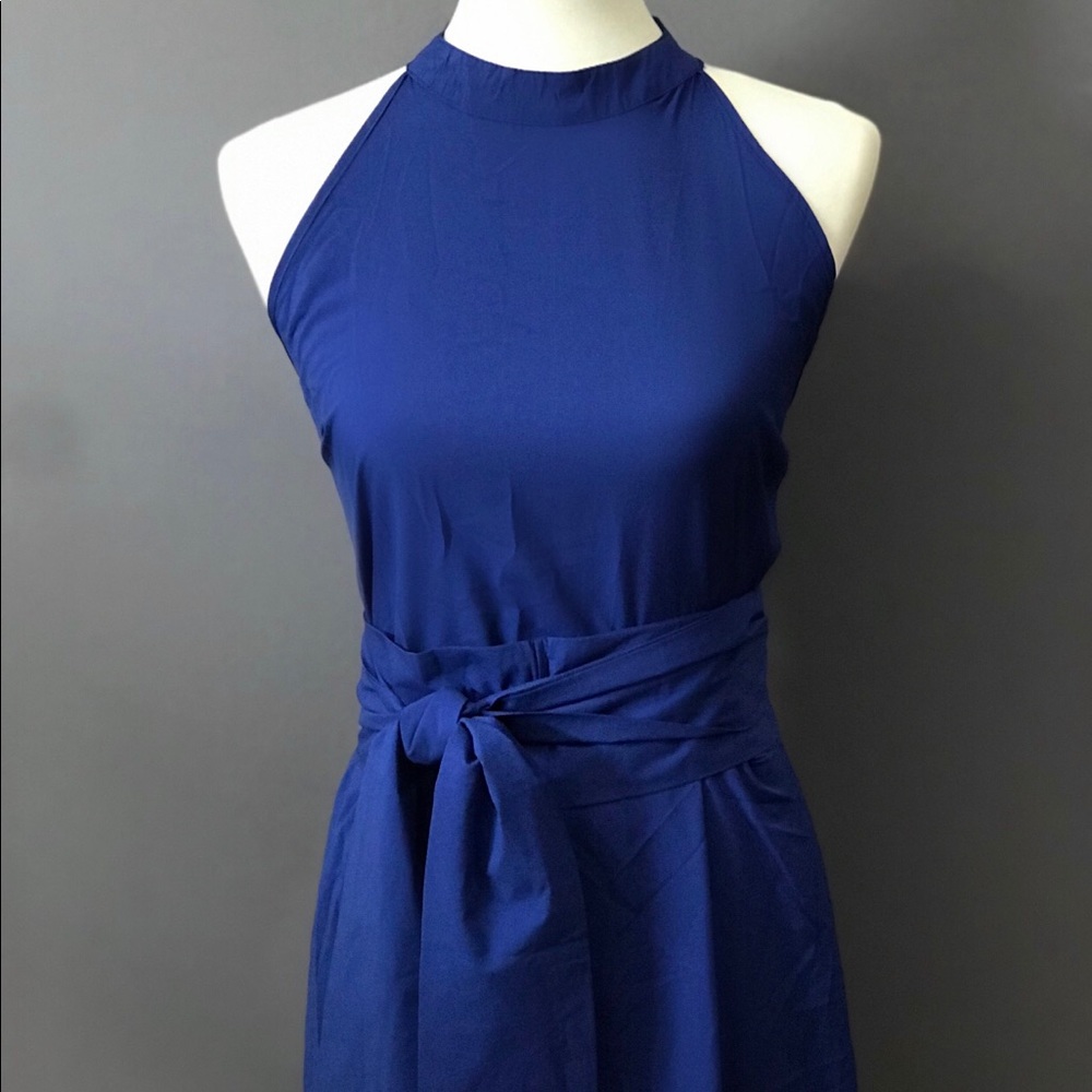 Blue dress high neck. Brand new never been worn.